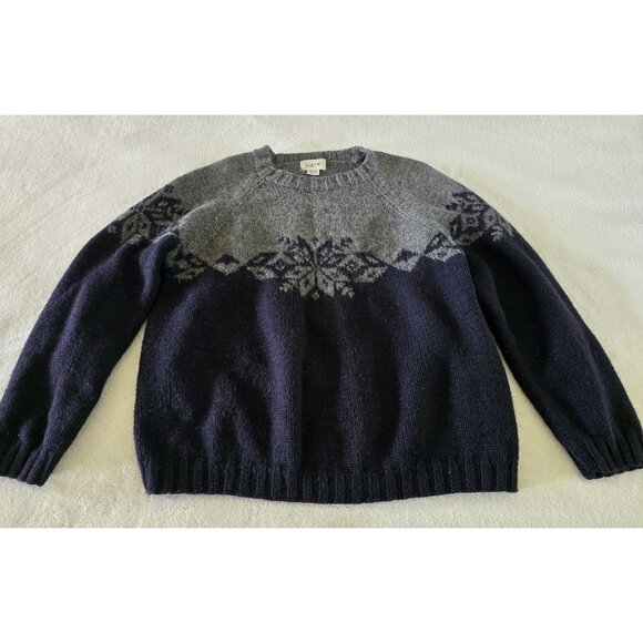 J Crew Mens Hand Knit int Wool Sweater Size Medium Gray Snowflake - Picture 1 of 5
